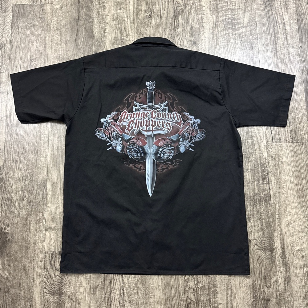 Y2K Orange County Choppers Sword Biker Mechanic Button Shirt